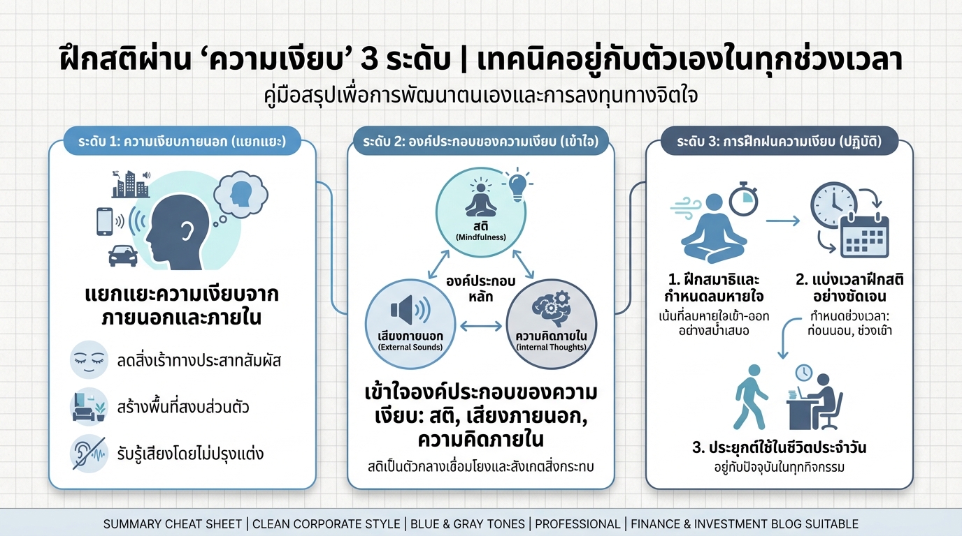 ฝึกสติผ่าน “ความเงียบ” 3 ระดับ | เทคนิคอยู่กับตัวเอง