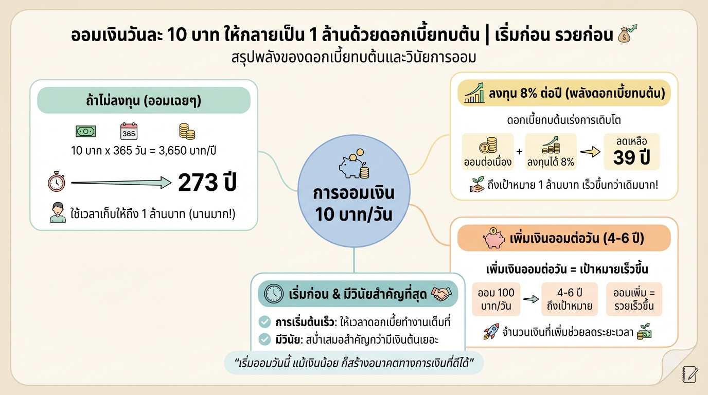 ออมเงินวันละ 10 บาท สู่ 1 ล้าน: เคล็ดลับและวิธีทำ | การงง การเงิน