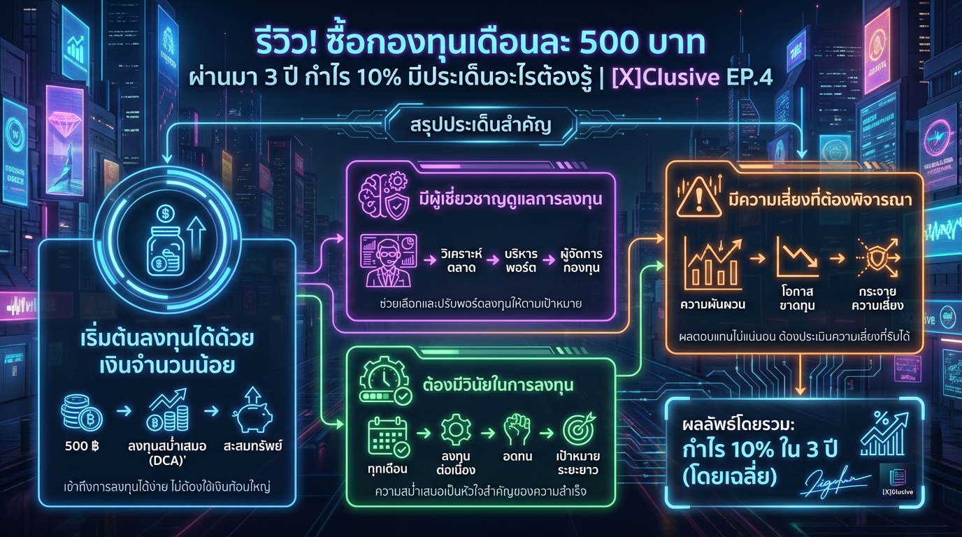 รีวิว! ซื้อกองทุนเดือนละ 500 บาท 3 ปี กำไร 10% | [X]Clusive EP.4