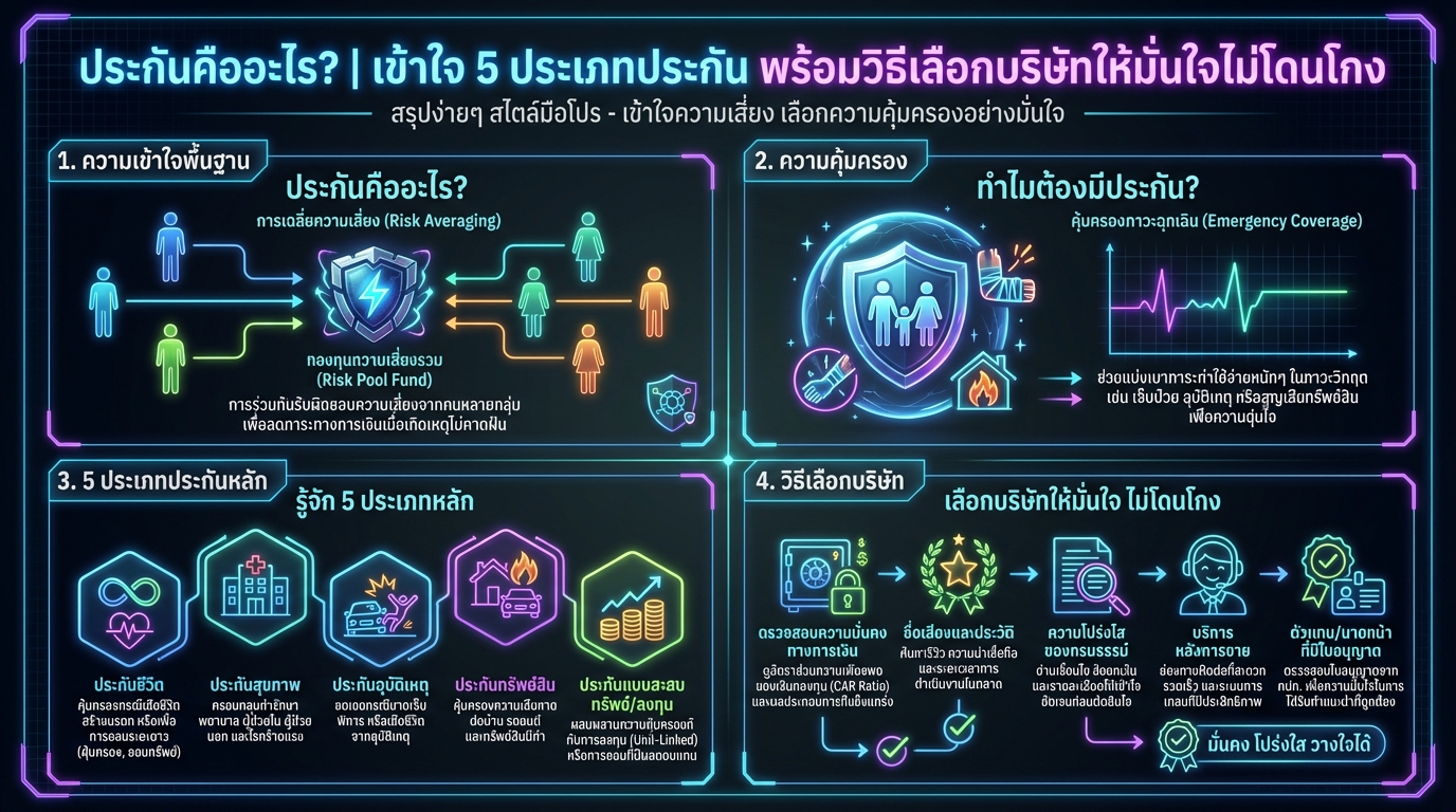 ประกันคืออะไร? | เข้าใจ 5 ประเภทประกัน พร้อมวิธีเลือกบริษัท