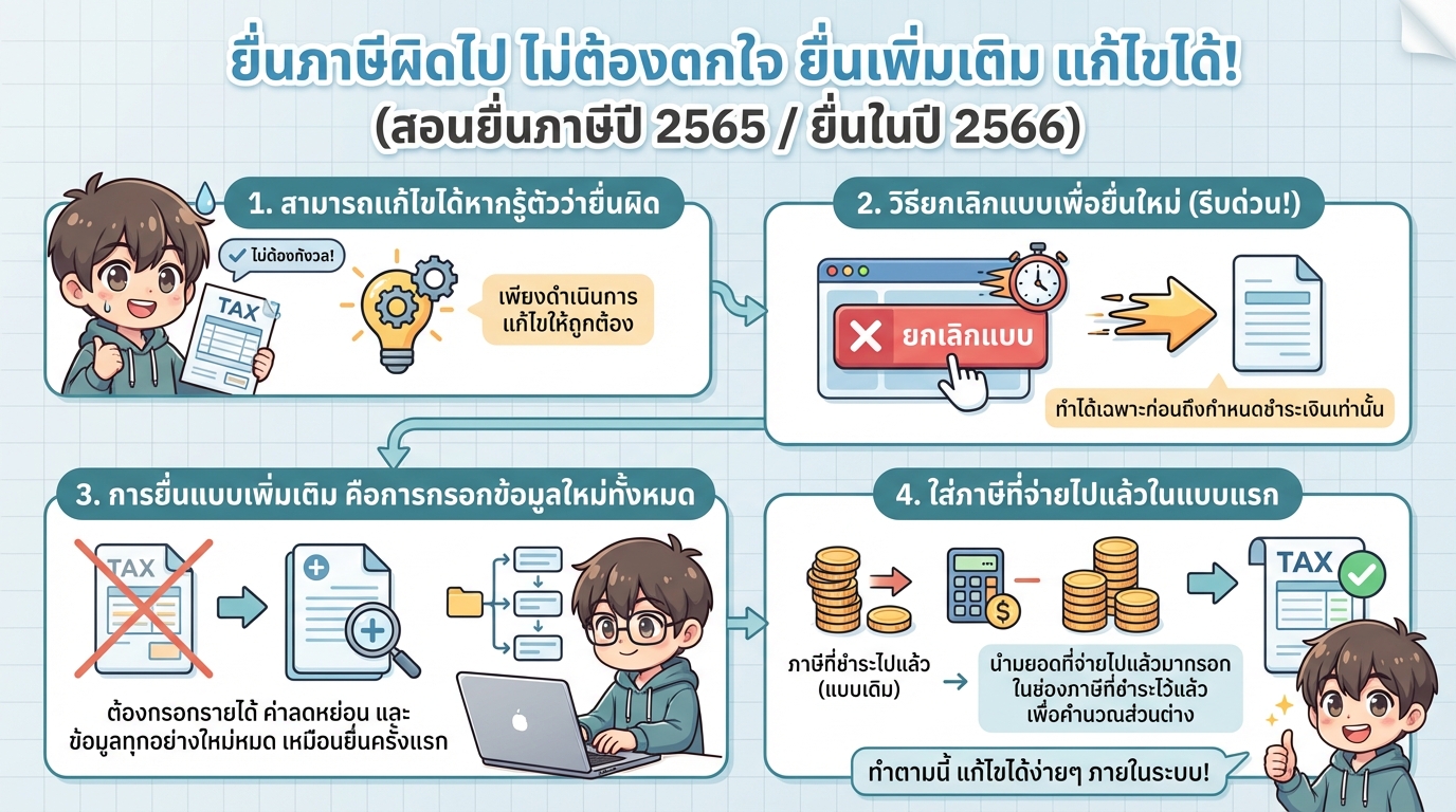 ยื่นภาษีผิด: วิธีแก้ไขและยื่นเพิ่มเติม ภาษีปี 2565 (2566)