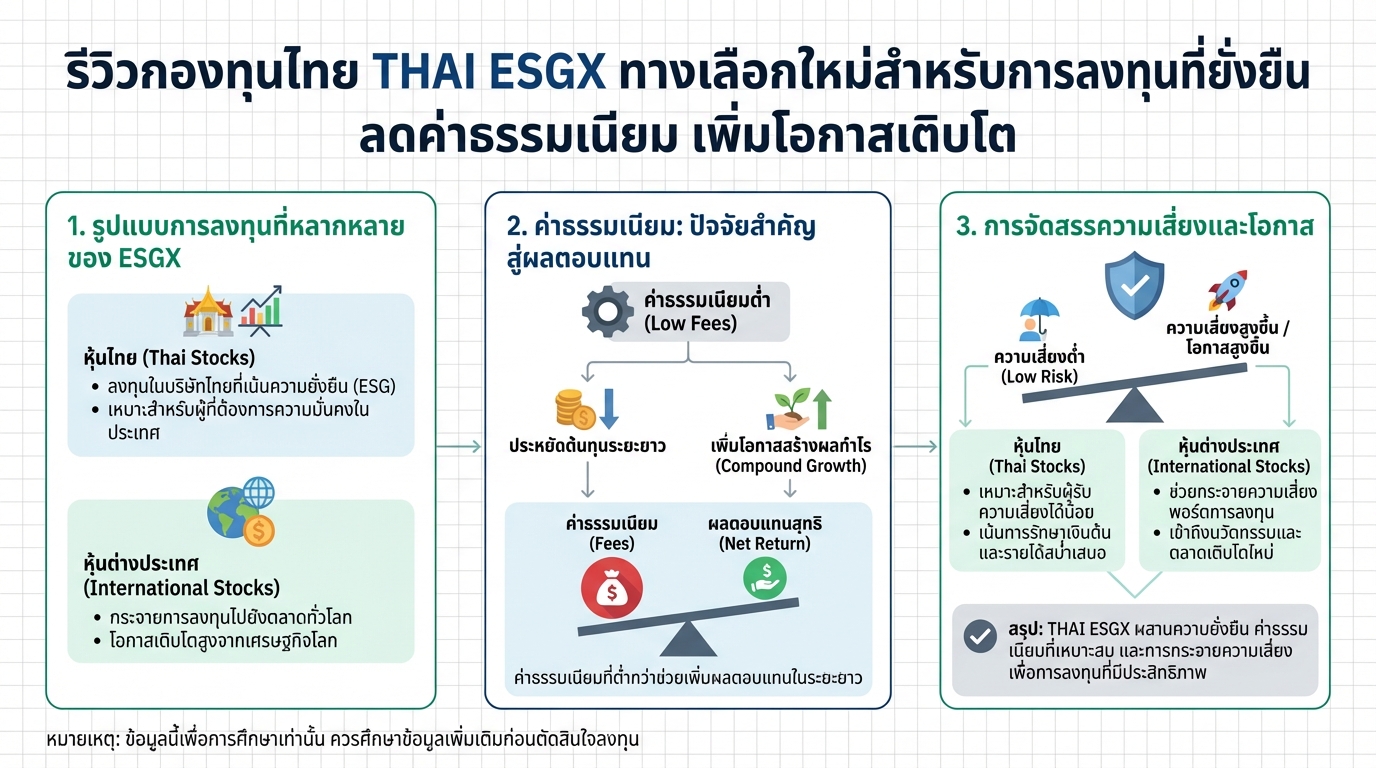 รีวิวกองทุนไทย THAI ESGX: ลงทุนยั่งยืน ลดค่าธรรมเนียม เพิ่มโอกาสเติบโต