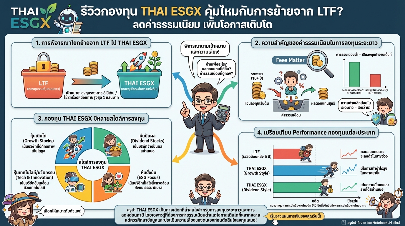 รีวิวกองทุน THAI ESGX คุ้มไหม? เปรียบเทียบ LTF ลดค่าธรรมเนียม
