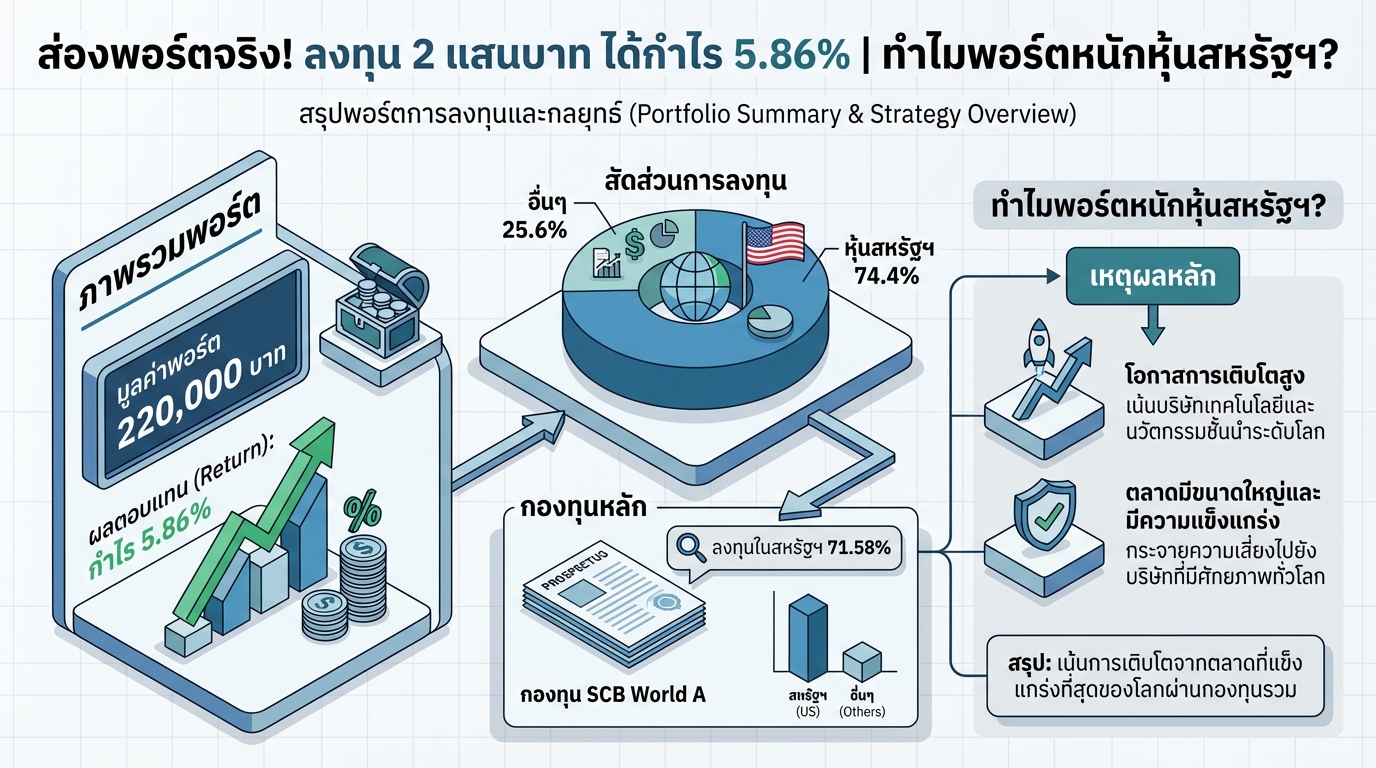 ส่องพอร์ตลงทุน 2 แสนบาท: ทำไมกำไร 5.86% และเน้นหุ้นสหรัฐฯ?