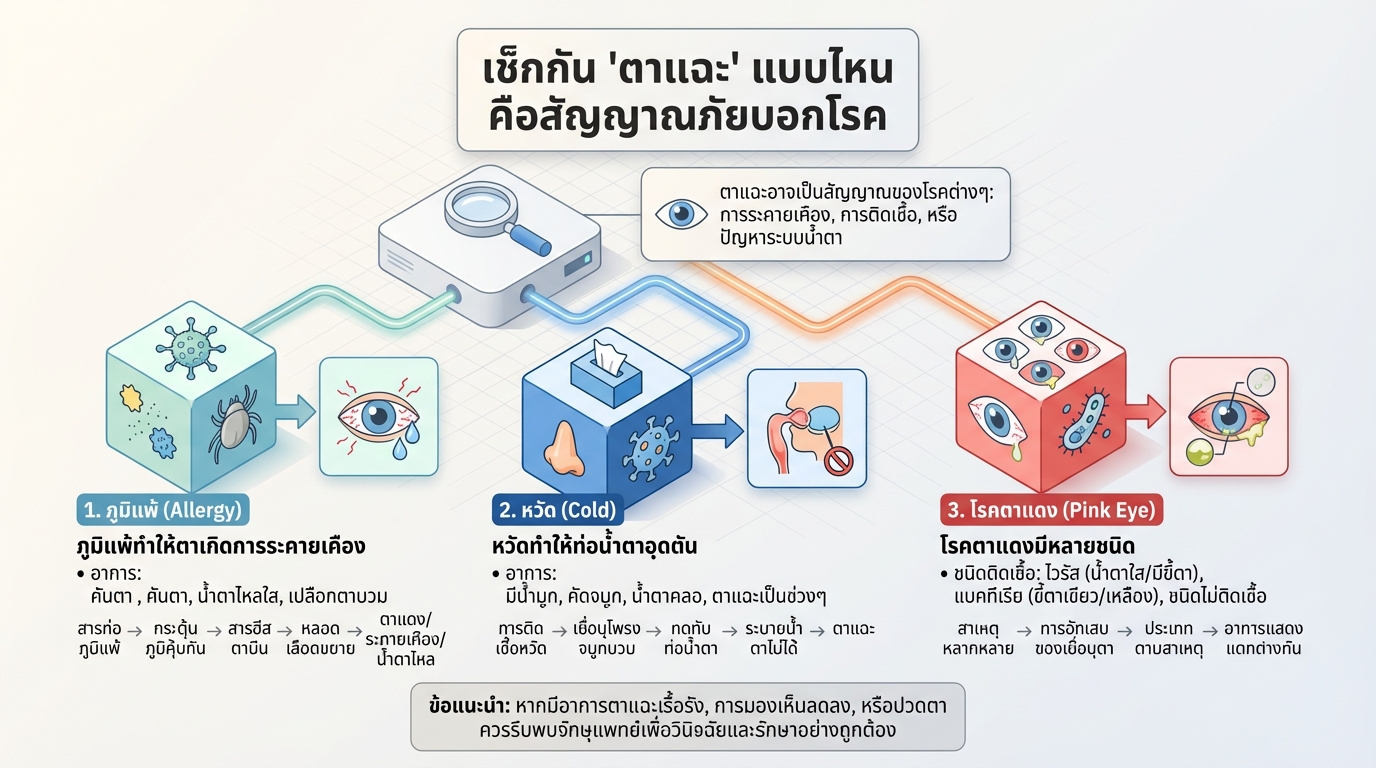 เช็ก “ตาแฉะ” สัญญาณเตือนโรค: ภูมิแพ้ หวัด ตาแดง และอื่นๆ