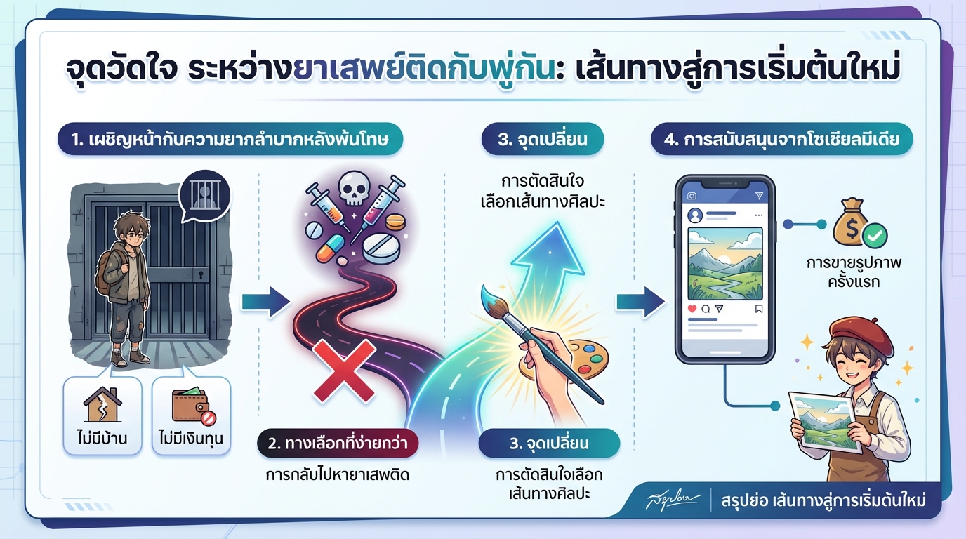 จุดวัดใจ ระหว่างยาเสพย์ติดกับพู่กัน: เส้นทางสู่การเริ่มต้นใหม่