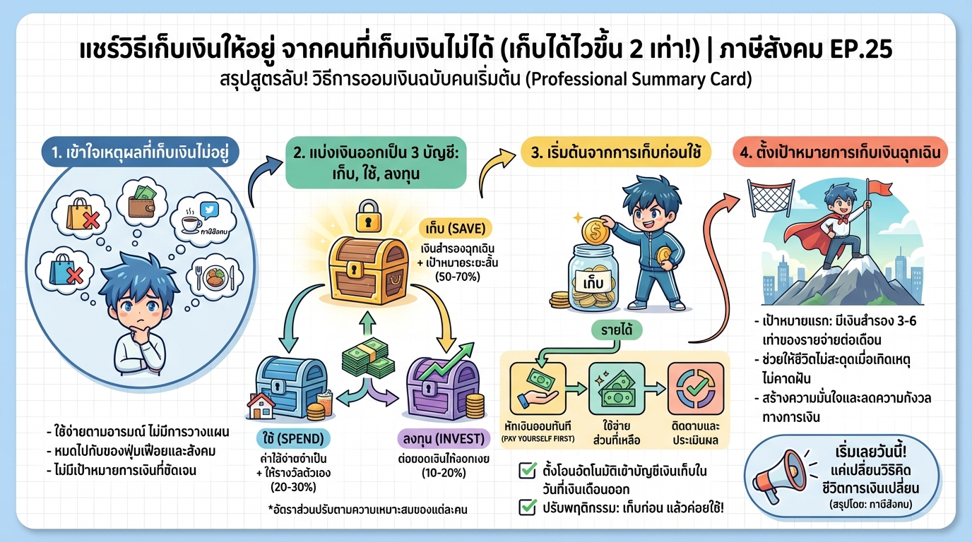แชร์วิธีเก็บเงินให้อยู่ จากคนที่เก็บเงินไม่ได้ | ภาษีสังคม EP.25