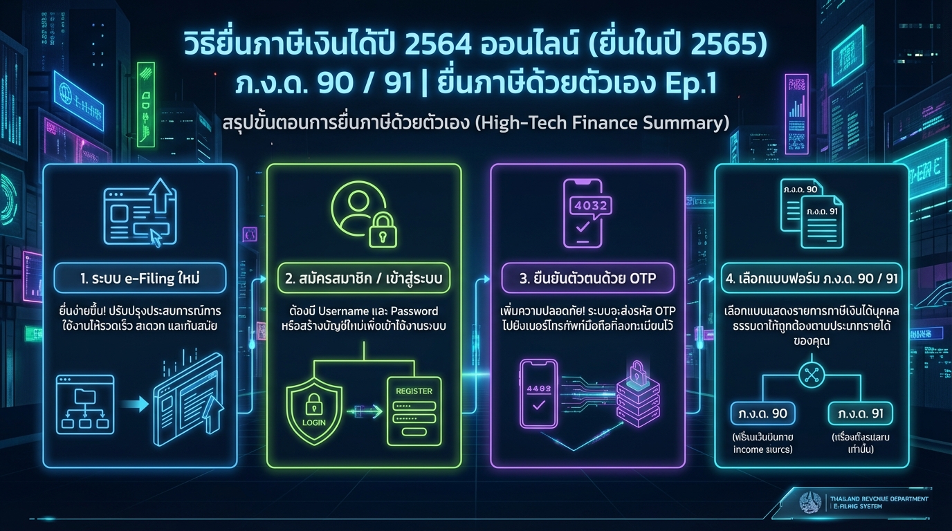 วิธียื่นภาษีปี 64 ออนไลน์ ภ.ง.ด. 90/91 (ยื่นปี 65) | คู่มือฉบับสมบูรณ์