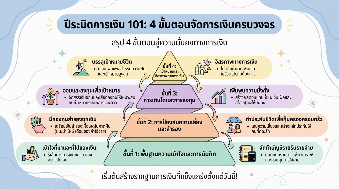 ปีระมิดการเงิน 101: 4 ขั้นตอนสู่การจัดการเงินครบวงจร