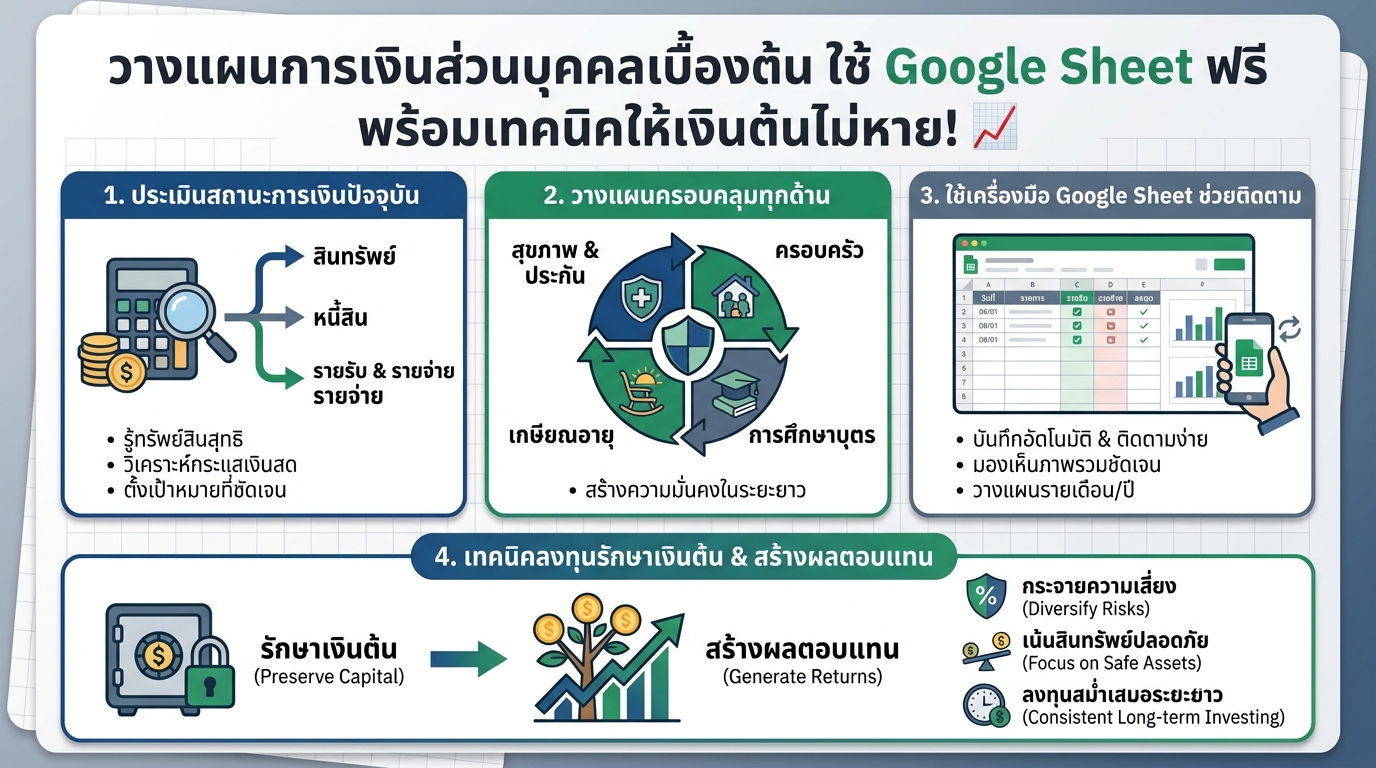 วางแผนการเงินส่วนบุคคลเบื้องต้น ฟรี! ด้วย Google Sheet พร้อมเทคนิคเงินไม่หาย