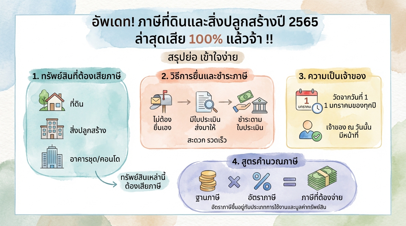 อัพเดท! ภาษีที่ดินและสิ่งปลูกสร้างปี 2565: รู้ก่อนเสียภาษี