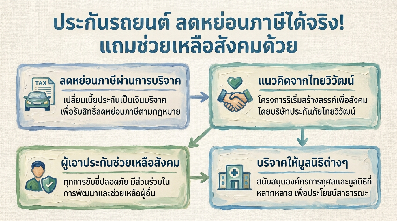 ประกันรถยนต์ ลดหย่อนภาษีได้จริง! ช่วยเหลือสังคมได้ด้วย ไทยวิวัฒน์