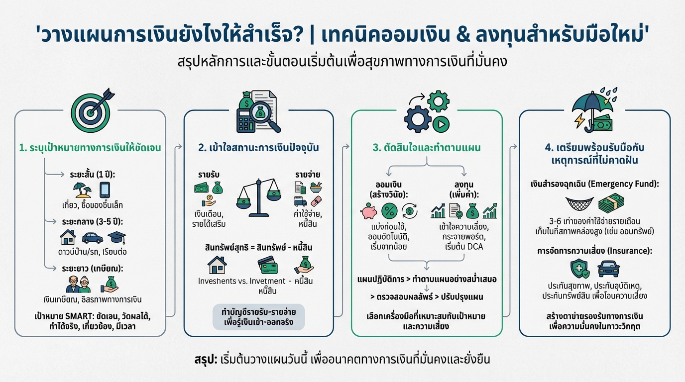 วางแผนการเงินยังไงให้สำเร็จ? เทคนิคออมเงิน & ลงทุนสำหรับมือใหม่