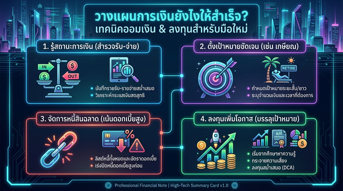 วางแผนการเงินยังไงให้สำเร็จ? เทคนิคออมเงิน & ลงทุนสำหรับมือใหม่