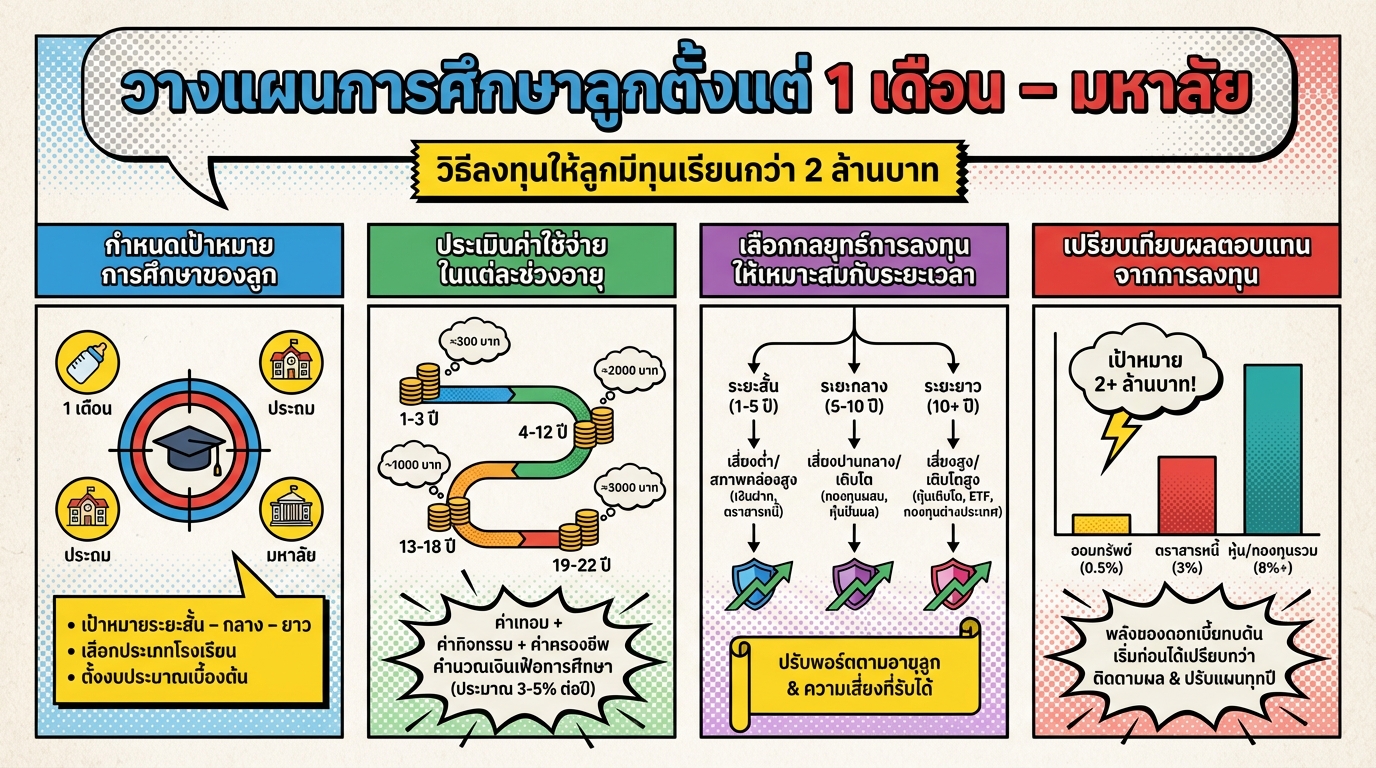วางแผนการศึกษาลูกตั้งแต่ 1 เดือน – มหาลัย | ลงทุนให้ลูกมีทุนเรียน