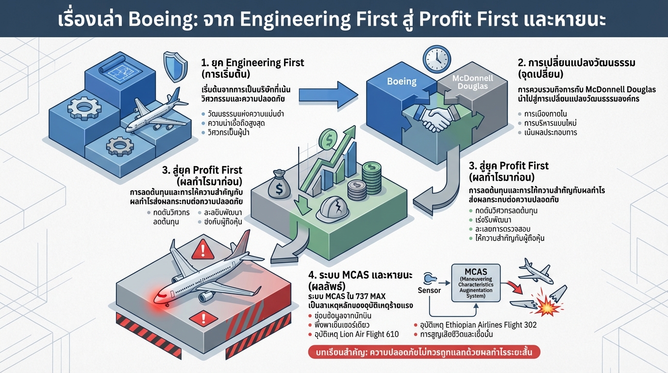 เรื่องเล่า Boeing: จาก Engineering First สู่ Profit First และหายนะ
