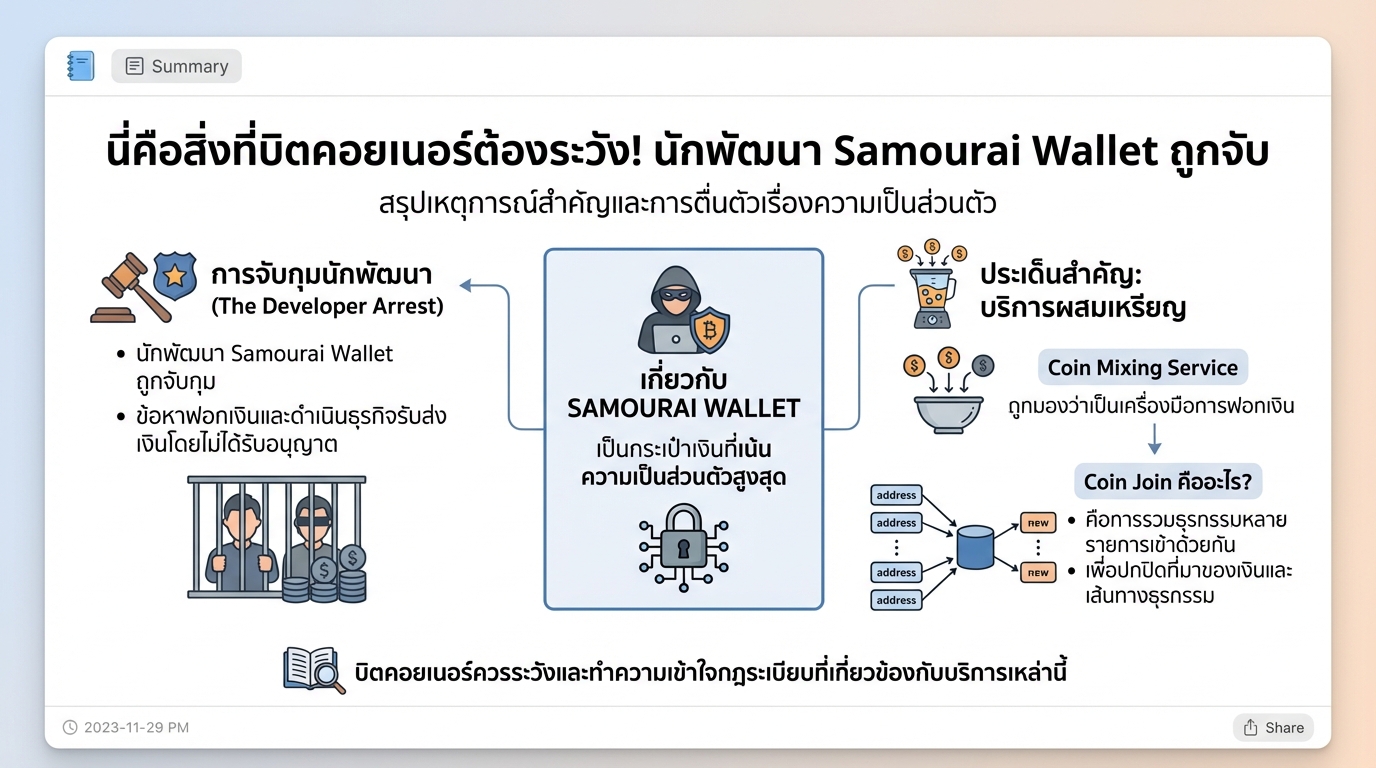 นี่คือสิ่งที่บิตคอยเนอร์ต้องระวัง! นักพัฒนา Samourai Wallet ถูกจับ