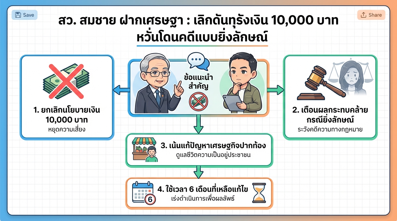 สว. สมชาย เตือน เศรษฐา: เลิกเงินหมื่น! หวั่นซ้ำรอยคดี