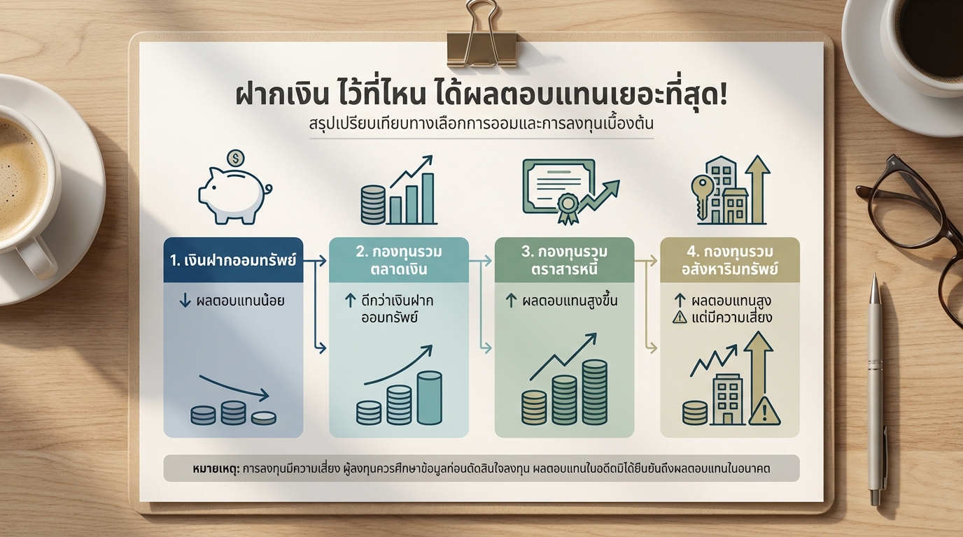 ฝากเงินที่ไหนดี? เปรียบเทียบผลตอบแทนแต่ละแบบ!