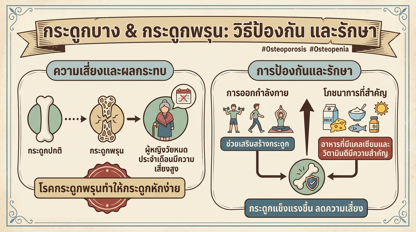 กระดูกบาง กระดูกพรุน: รู้จัก ป้องกัน และรักษา #Osteoporosis #Osteopenia