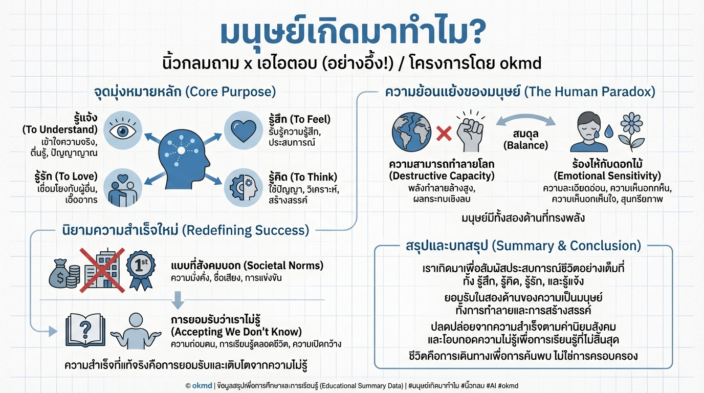 มนุษย์เกิดมาทำไม? นิ้วกลมถาม x เอไอตอบ (อย่างอึ้ง!)​ | OKMD