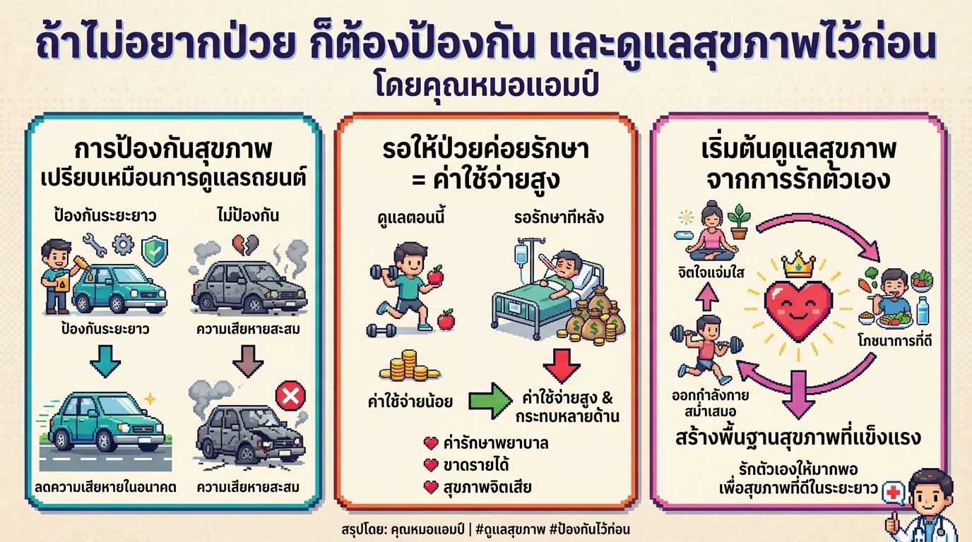 ถ้าไม่อยากป่วย ต้องป้องกันและดูแลสุขภาพ: แนวทางจากคุณหมอแอมป์