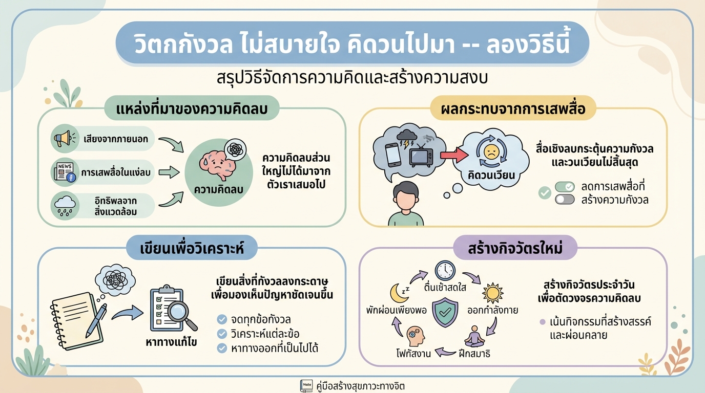 วิตกกังวล ไม่สบายใจ คิดวนไปมา — วิธีจัดการความคิดลบ