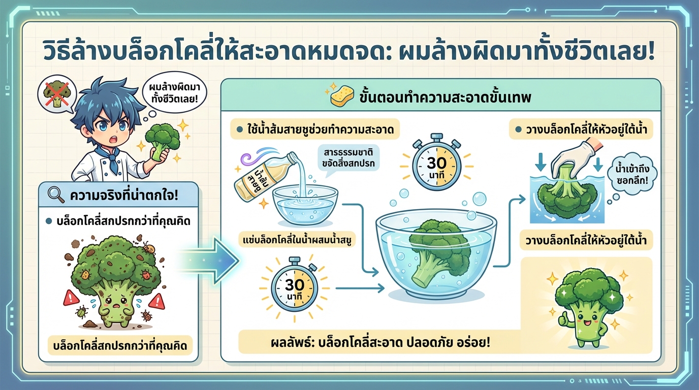 ผมล้างบล็อกโคลี่ผิดมาทั้งชีวิตเลย! วิธีทำความสะอาดที่ถูกต้อง