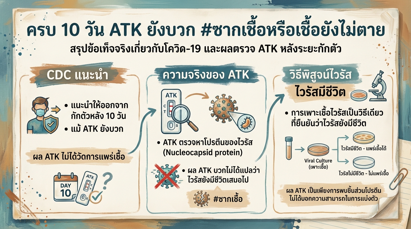 เป็นโควิดครบ 10 วัน ATK ยังบวก: ซากเชื้อ หรือ เชื้อยังไม่ตาย?