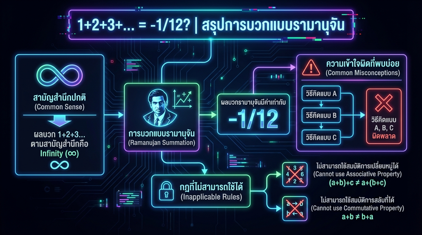 1+2+3… = -1/12 ? | Ramanujan Summation อธิบาย