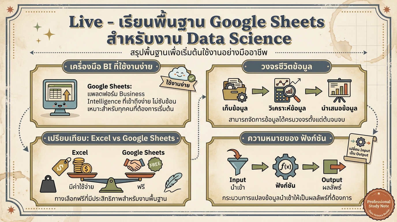 Live – เรียนพื้นฐาน Google Sheets สำหรับงาน Data Science ฉบับสมบูรณ์