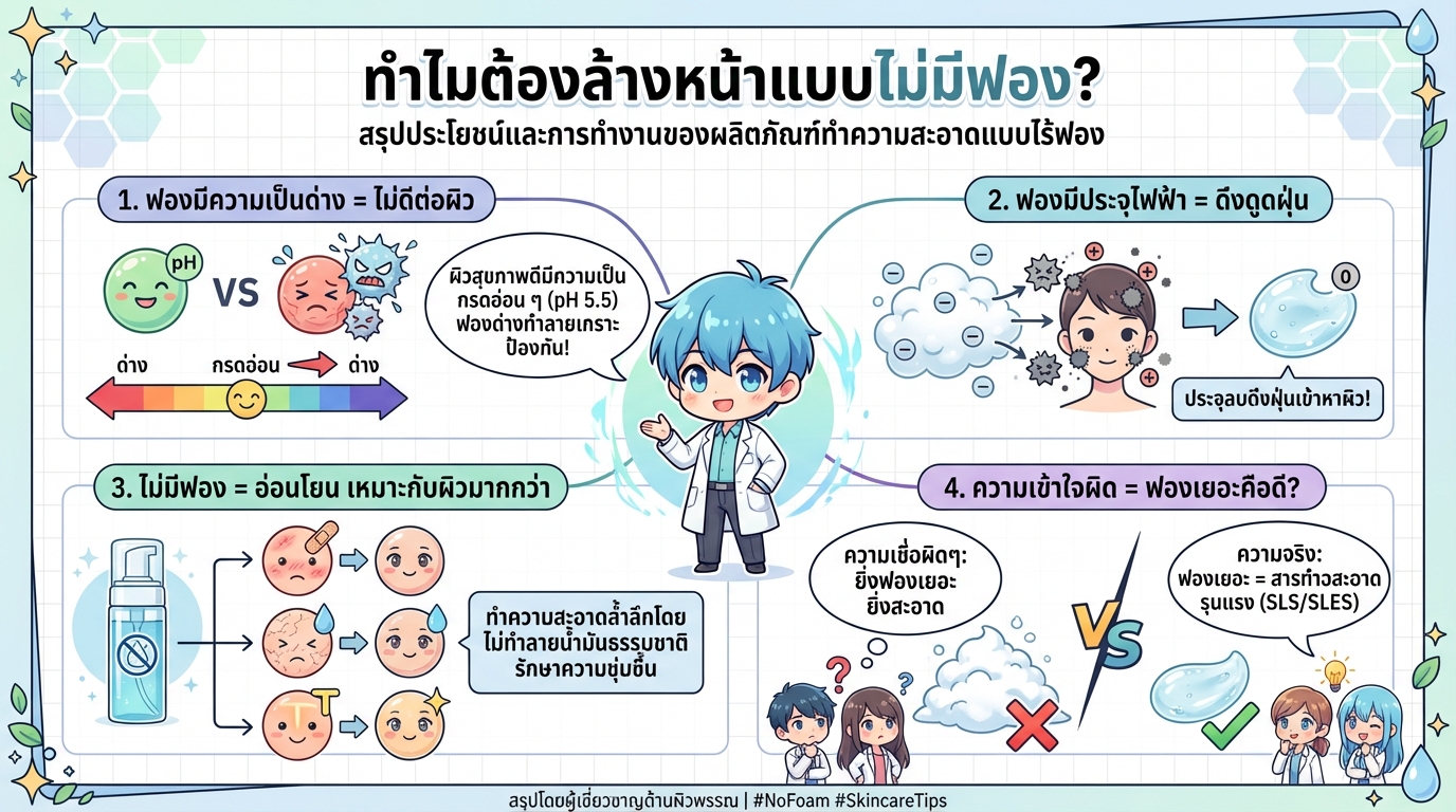ทำไมต้องล้างหน้าแบบไม่มีฟอง? เคล็ดลับเพื่อผิวสุขภาพดี