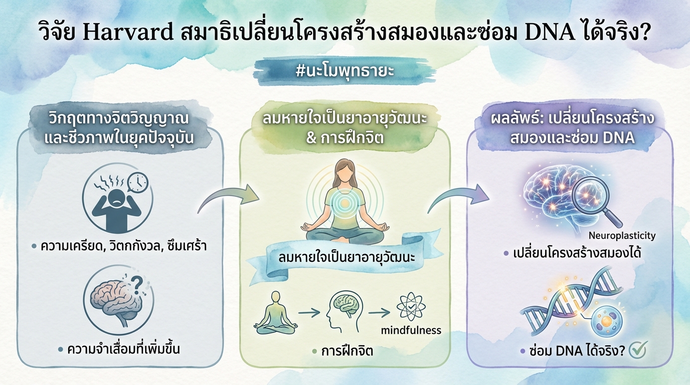วิจัย Harvard: สมาธิเปลี่ยนสมองและซ่อม DNA ได้จริง? #นะโมพุทธายะ