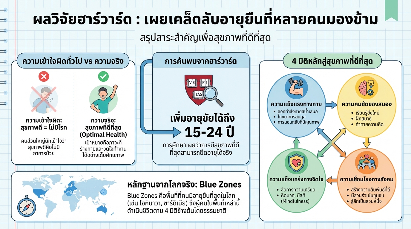 ผลวิจัยฮาร์วาร์ด: เผยเคล็ดลับอายุยืน สุขภาพดีที่คุณมองข้าม