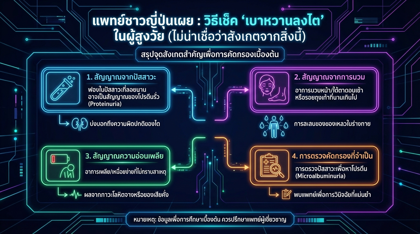 แพทย์ญี่ปุ่นเผยวิธีเช็คเบาหวานลงไตในผู้สูงวัย: สังเกตง่ายๆ