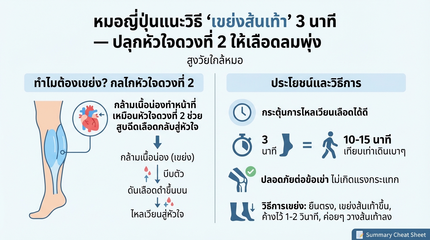 หมอญี่ปุ่นแนะ ‘เขย่งส้นเท้า’ 3 นาที ปลุกหัวใจดวงที่ 2 เลือดลมพุ่ง