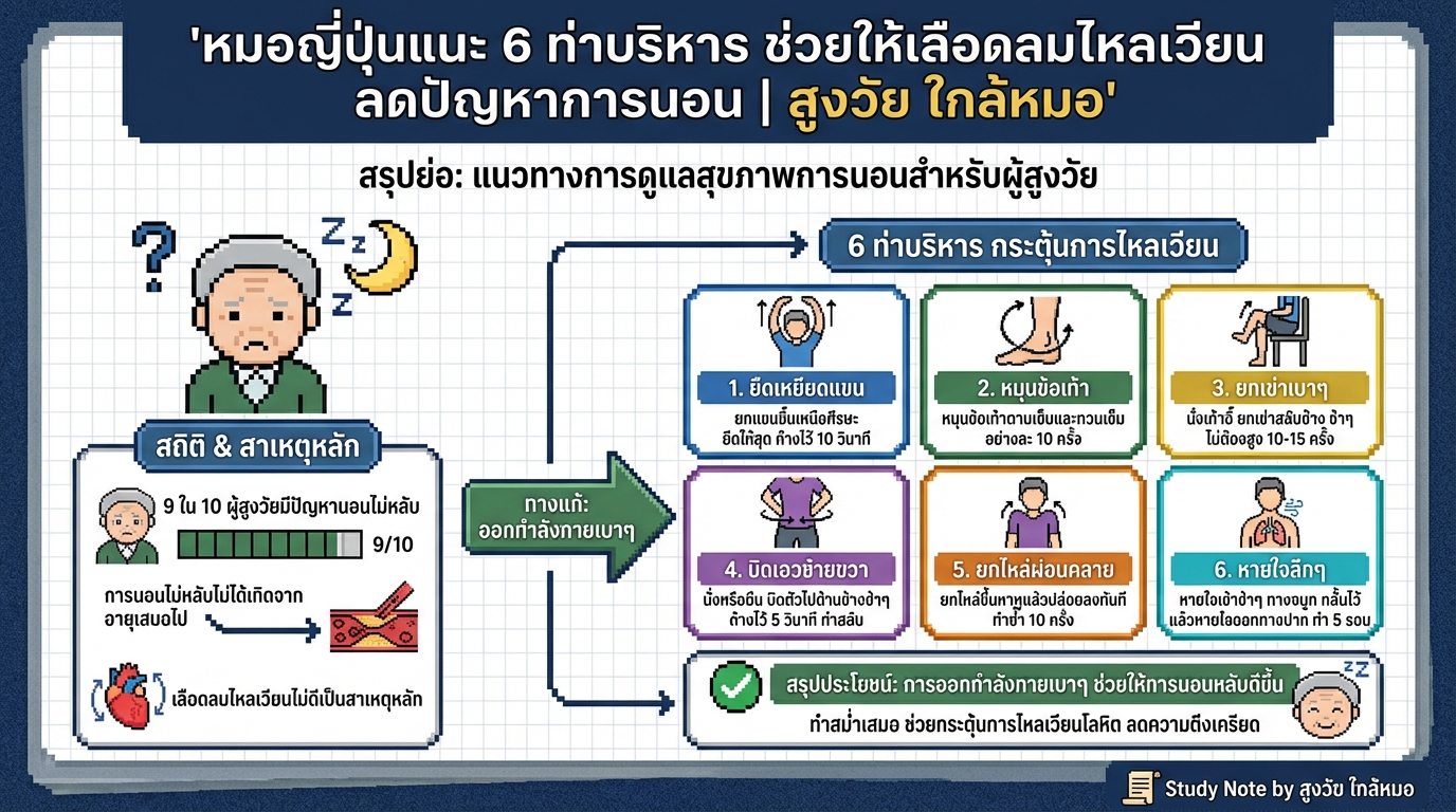 หมอญี่ปุ่นแนะ 6 ท่าบริหาร ลดนอนไม่หลับในผู้สูงวัย | การงง การเงิน