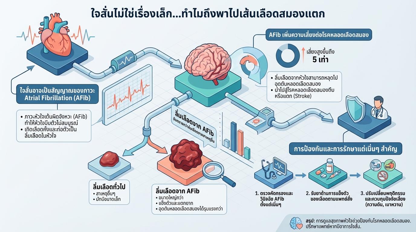 ใจสั่นไม่ใช่เรื่องเล็ก: ทำไมถึงเสี่ยงเส้นเลือดสมองแตก?