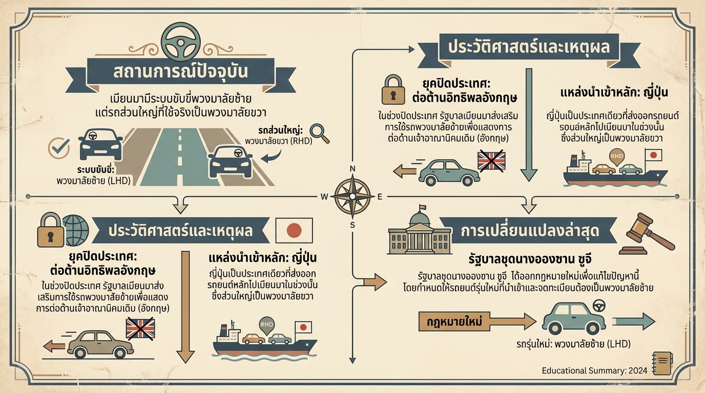 เมียนมา: ทำไมรถส่วนใหญ่พวงมาลัยขวา แต่ขับซ้าย?