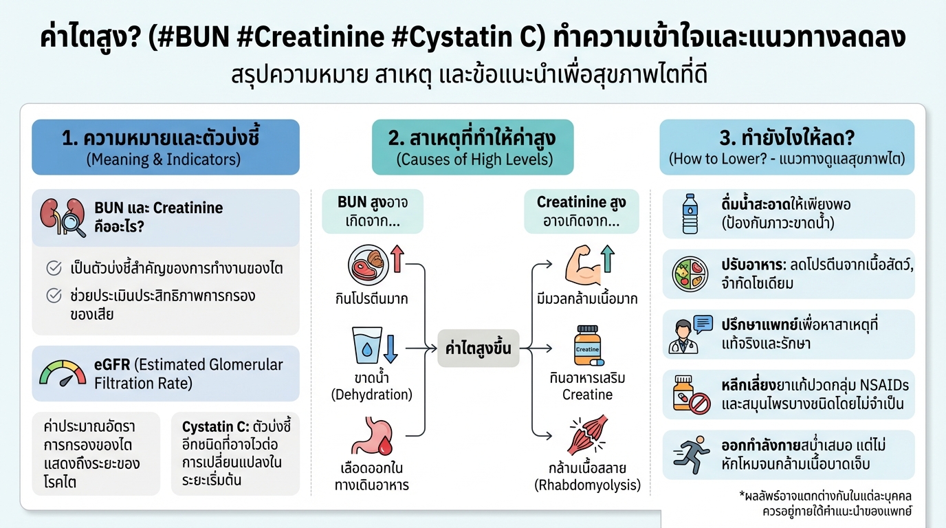 ค่าไตสูง: #BUN, #Creatinine, #Cystatin C สูง คืออะไร? ลดอย่างไร?