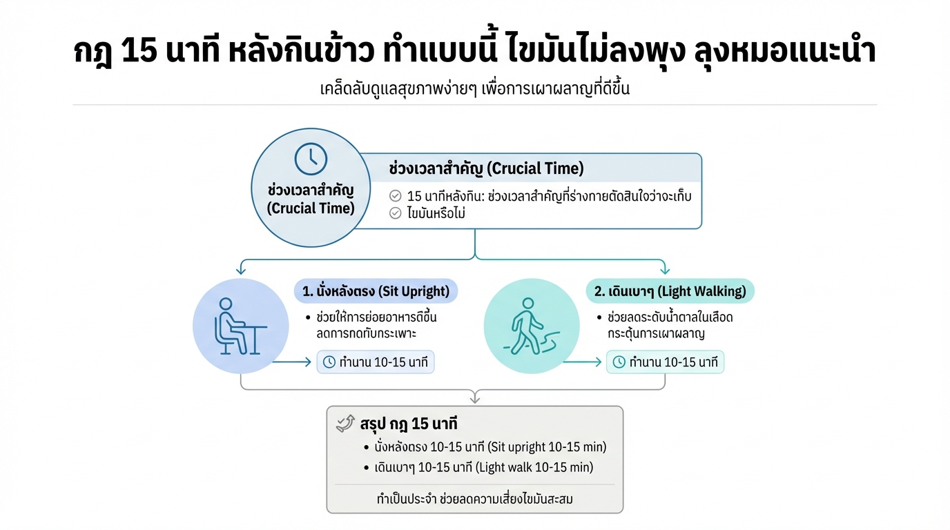 กฎ 15 นาที หลังกินข้าว ไขมันไม่ลงพุง ลุงหมอเผยเคล็ดลับ