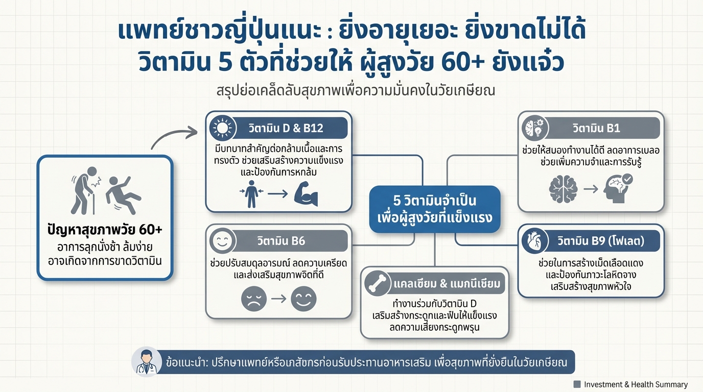 แพทย์ชาวญี่ปุ่นแนะ: วิตามิน 5 ตัวที่ผู้สูงวัย 60+ ขาดไม่ได้ เพื่อสุขภาพดี