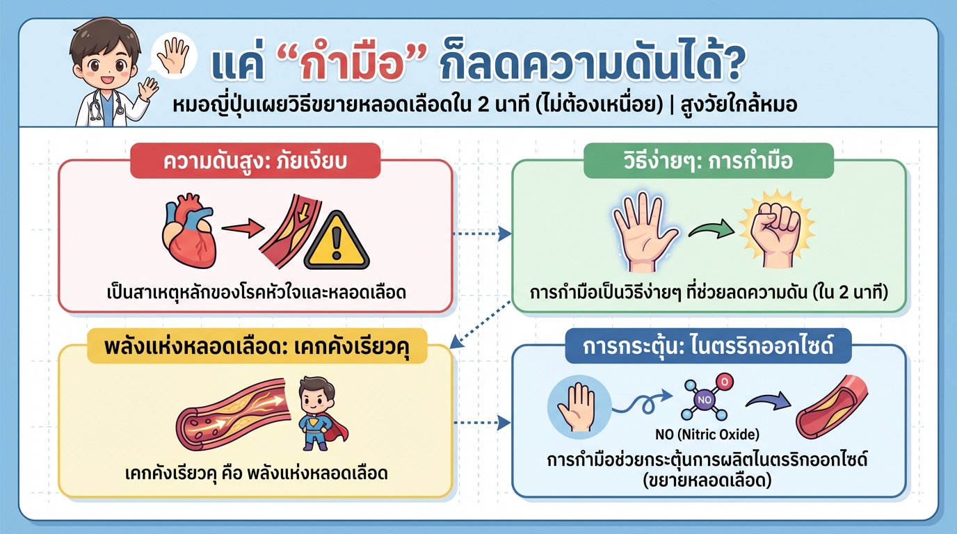 กำมือลดความดัน: วิธีง่ายๆ จากหมอญี่ปุ่น ขยายหลอดเลือดใน 2 นาที