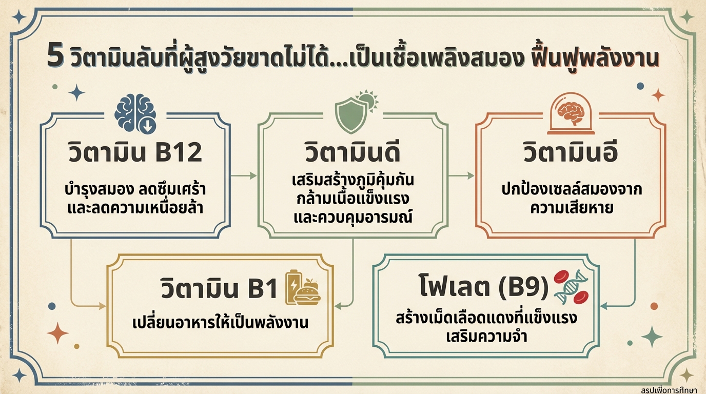 5 วิตามินลับ ผู้สูงวัยไม่ควรพลาด: เชื้อเพลิงสมอง พลังงานเต็มเปี่ยม