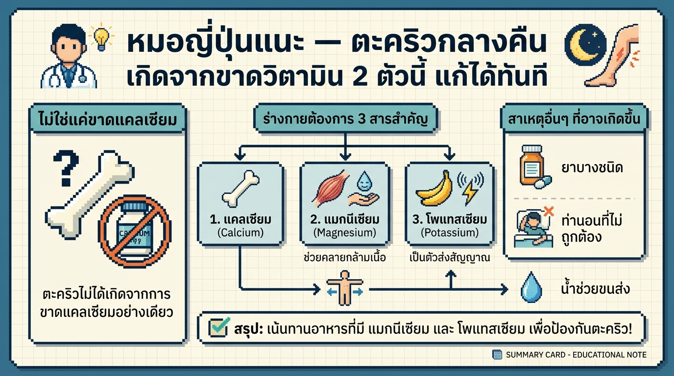 หมอญี่ปุ่นแนะ: ตะคริวกลางคืน เกิดจากขาดวิตามิน 2 ตัวนี้ แก้ได้ทันที
