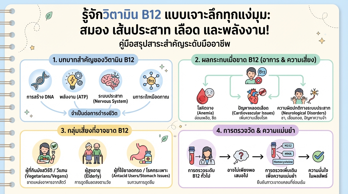 รู้จักวิตามิน B12 แบบเจาะลึก: ประโยชน์ อาการขาด และวิธีดูแล