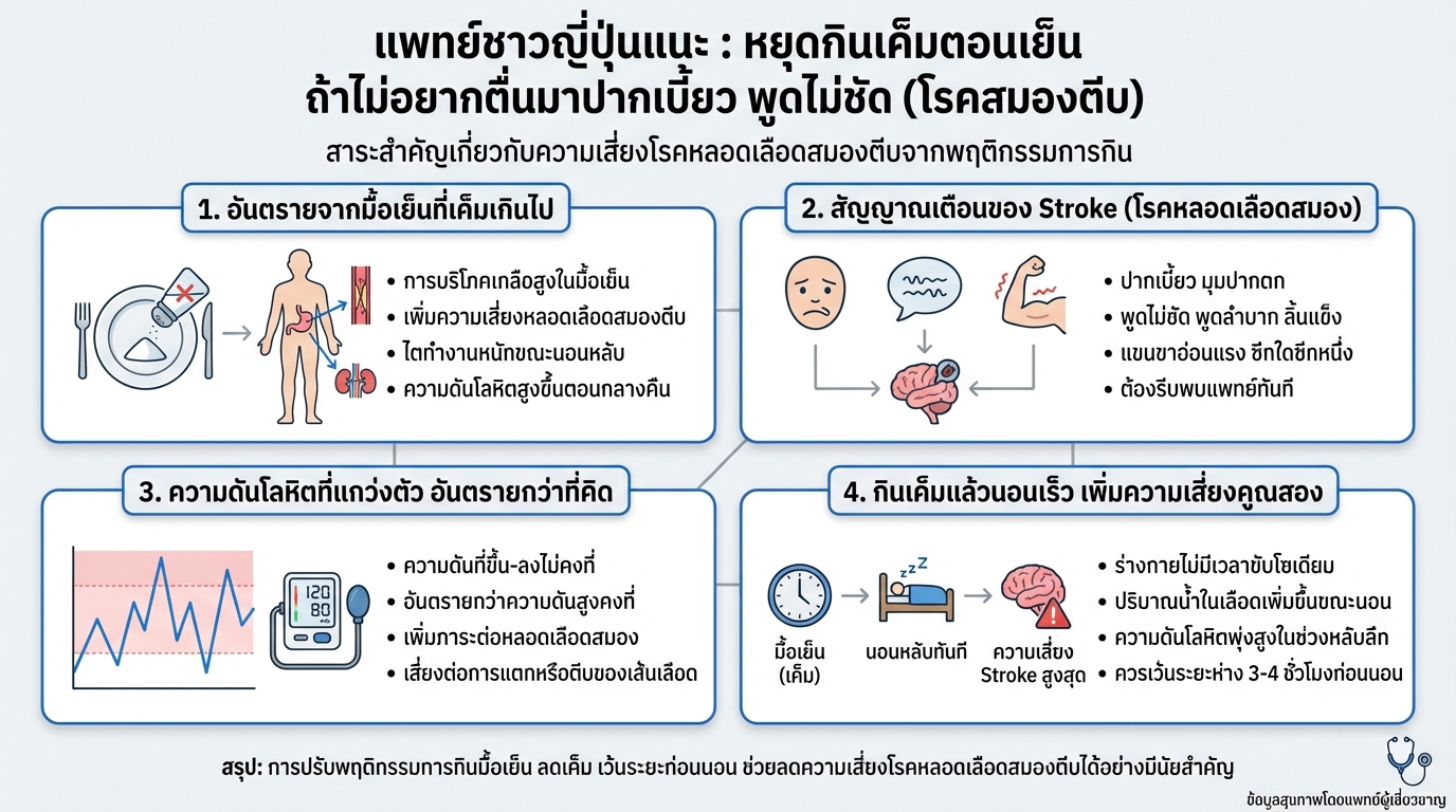 แพทย์ญี่ปุ่นเตือน: หยุดกินเค็มตอนเย็น ป้องกันสมองตีบ พูดไม่ชัด