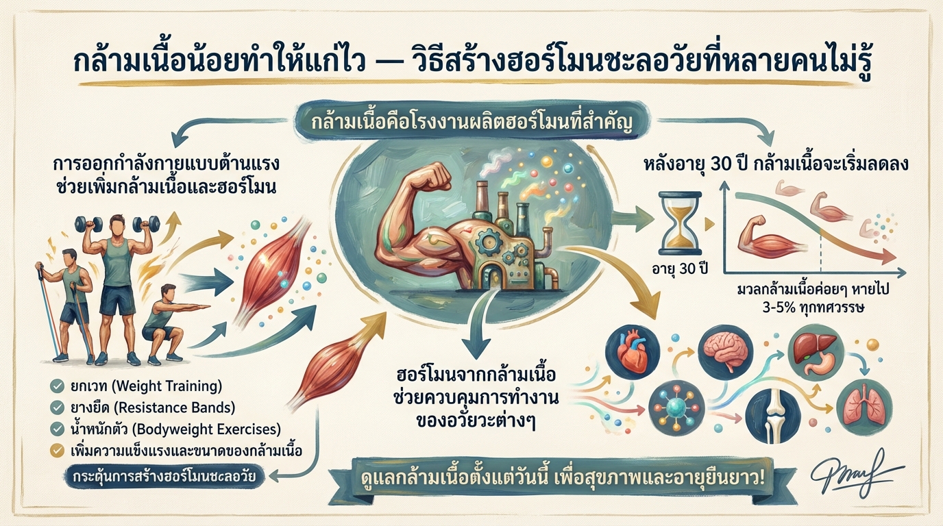 กล้ามเนื้อน้อยทำให้แก่ไว — วิธีสร้างฮอร์โมนชะลอวัยที่คุณอาจไม่รู้