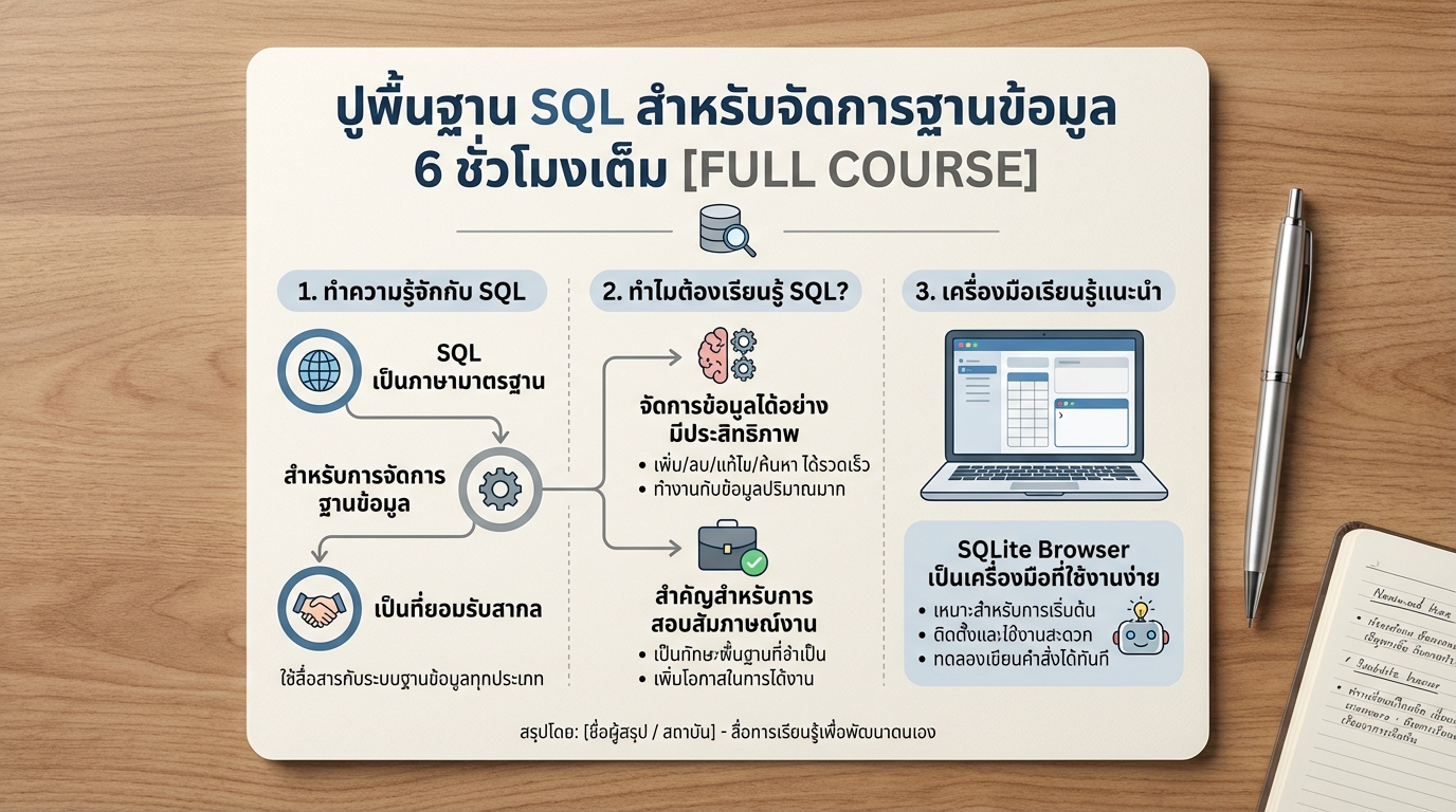 ปูพื้นฐาน SQL สำหรับจัดการฐานข้อมูล 6 ชั่วโมงเต็ม [FULL COURSE]