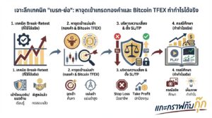 อินโฟกราฟิกสรุปเรื่อง เจาะลึกจุดเข้าเทรด Case study การหวดทองคำ + Bitcoin TFEX | เทคนิคเบรก-ย่อ ที่ทำกำไรได้จริง!